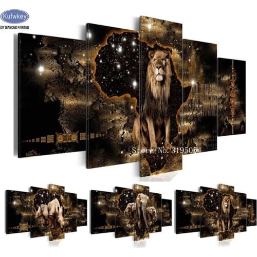 Diamond embroidery lion,elephant,diamond painting 5 pcs full diamond mosaic picture of rhinestones cross-stitch home decoration