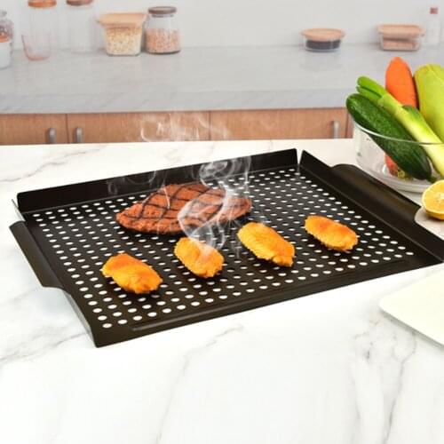 Grill Basket Nonstick Grill Topper With Holes BBQ Grill Tray Vegetable Grill Pans For Outdoor Cookware Grill Accessories Durable