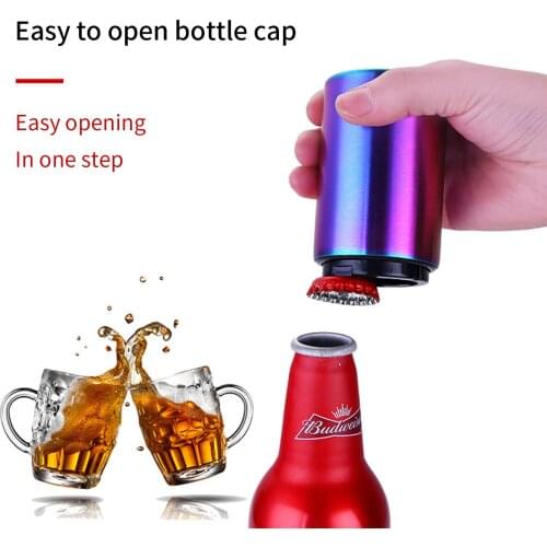 Automatic Beer Bottle Opener with Plastic Inner Core Magnet Stainless Steel Push Down Tool Press Opener Creative Push Opener
