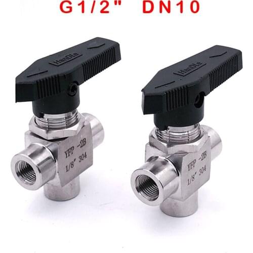 Free Shipping Three way female thread Ball valve G 1/2" DN10 stainless steel 304 high pressure high temperature 3 way ball valve