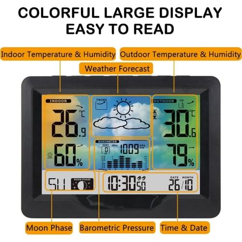 Wireless Weather Station Indoor Outdoor Weather Forecast Station with Outdoor Sensor Digital Temperature and Humidity Gauge