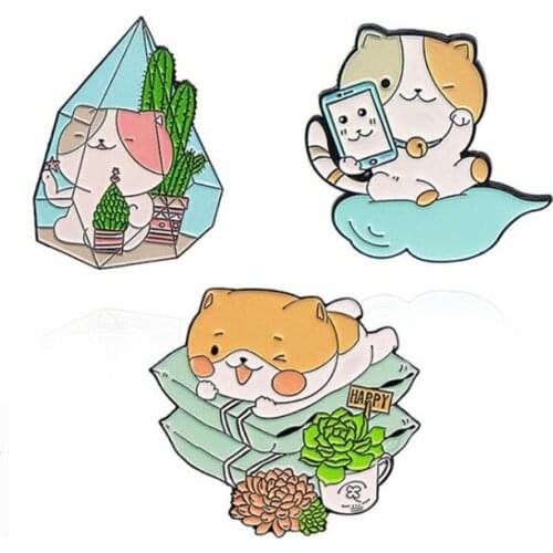 Cartoon Cute Cat Lapel Pins Badges Womens Anime Brooches On Backpack Mini Hijab Pins Metal Decorative Badges Brooch For Clothes