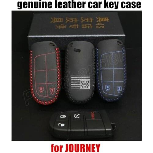 Only Red car key case sewing Hand car key cover case Genuine quality leather fit for 13 DODGE JOURNEY free shipping