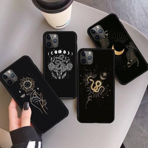 Art Sun Flowers Snake Moon Phone Case for iPhone 11 12 pro XS MAX 8 7 6 6S Plus X 5S SE 2020 XR coque shell funda hull