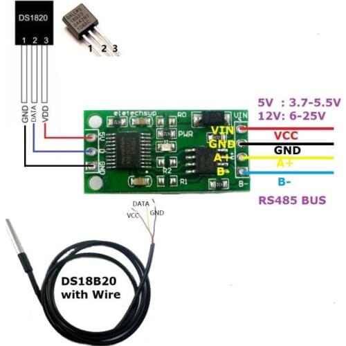 RS485 TTL DS18B20 Temperature Sensor MODBUS RTU Serial Port Remote Acquisition Module PLC