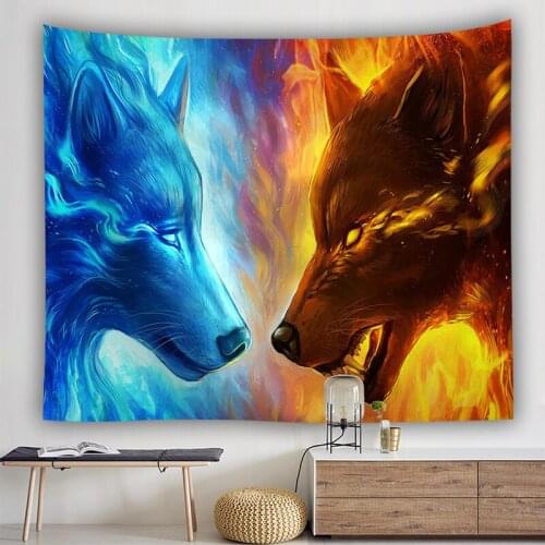 Home Decor Animal witchcraft Psychedelic Wolf lion printed Tapestry Wall hanging fabric living room background beach Picnic mat