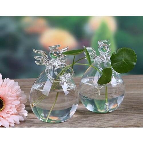 Cute Glass Angel Shape Flower Plant Hanging Vase Home Office Wedding Decor Clear Glass Flower Plant Angel