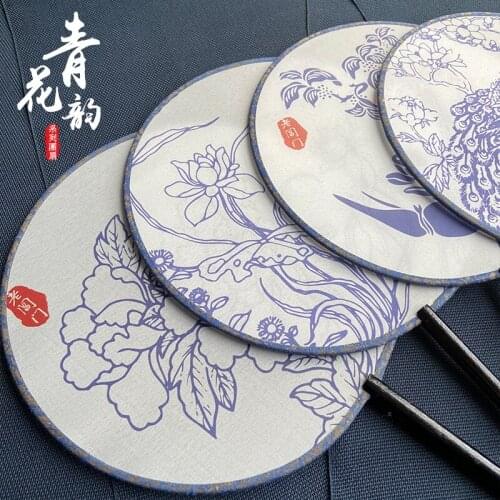 Tuanshan Hanfu dance double sided Tuanshan childrens Tuanshan long handle tassel classical womens dance fan round fan