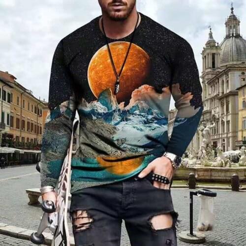 Summer Mens T-shirt American Flag Printed Tops Casual Fashion O-Neck Long Seeve Loose Tshirt Oversize Clothes Mans Tshirt