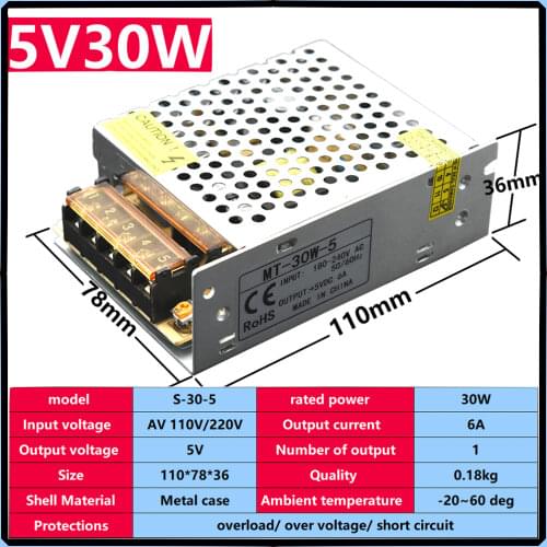 Switching Power Supply Light Transformers AC 100V-240V To DC 5V 6A Power Supply Source Adapter For CCTV Power Supply Adapter