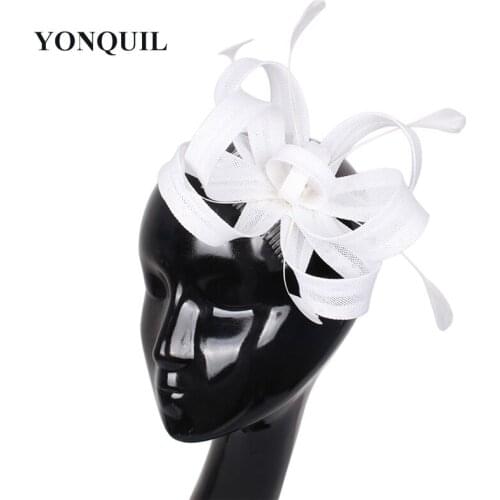 Classic White Fascinator Wedding Hats Headbands With Ostrich Quill Bridal Headpiece With Feather Party Headwear Hair Accessories