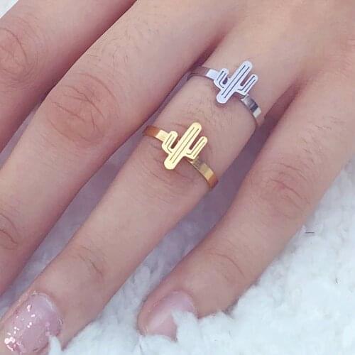 Feather cactus ring geometric stainless steel ring heart-shaped ring female adjustable female ring fashion jewelry