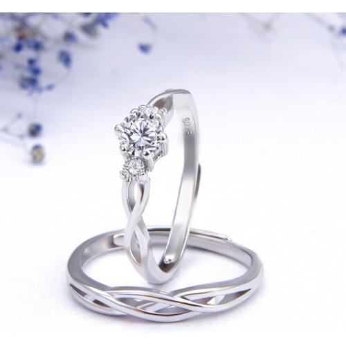WYJZY 2 piece set sterling silver couple open ring womens fashion wedding engagement ring Valentines Day gift