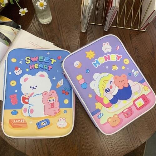 Korean Cartoon Laptop Faux Leather Sleeve Carrying Case Tablet Cover Pouch Zipper Bag 9.7-11 Inch Notebook Organizer