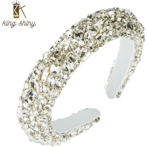 King Shiny Gorgeous Baroque Full Crystal Headband for Woman Luxury Sparkly Gem Diamond Padded Hairband Girls Party Jewelry Bezel