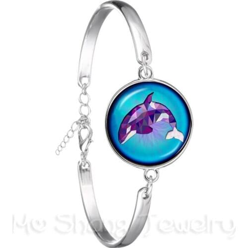 Beautiful Dolphin Pattern Bracelet Trendy Round Glass Mermaid 18mm Glass Dome Silver Plated Beautiful Bangle For Gift