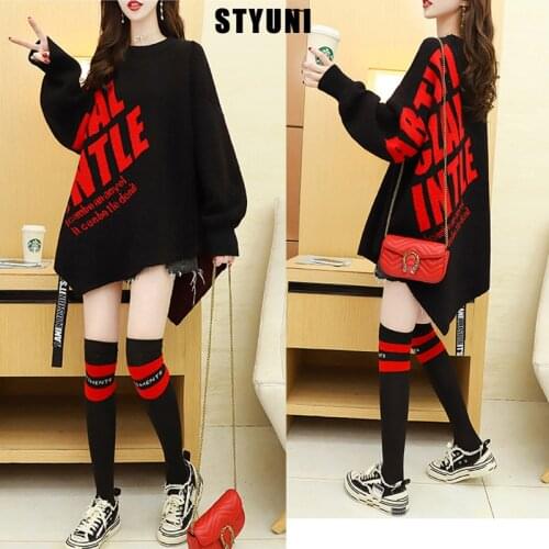 Ins fashion letter irregular pullover sweater women round neck 2021 new Korean style outer wear hip-hop style knitted sweater