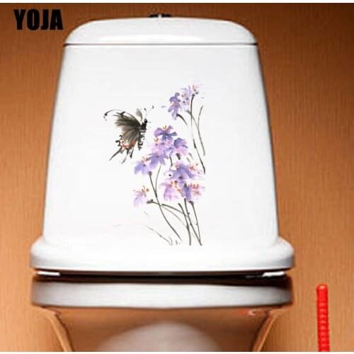 YOJA 13.4X21.7CM Flower Butterfly Art Toilet Home Decor Wall Sticker Decal T3-1235