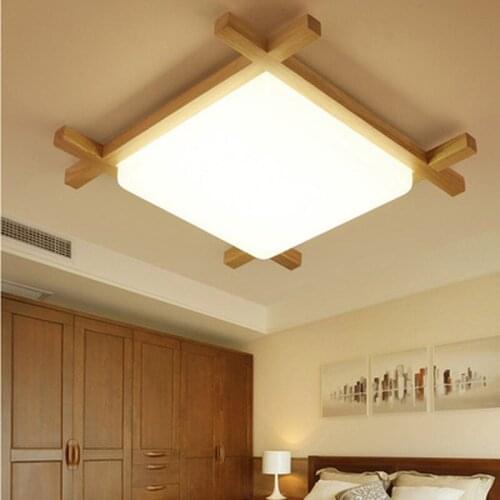 Nordic LED Wooden Ceiling Lights In Square Shape lamparas de techo For Bedroom Balcony Corridor Kitchen Lighting Fixtures