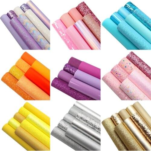 20*33cm Solid Color Series Glitter Sequins Mixed Faux Synthetic Leather Sheets For Bows Earrings Handbag Handbag Vinyl