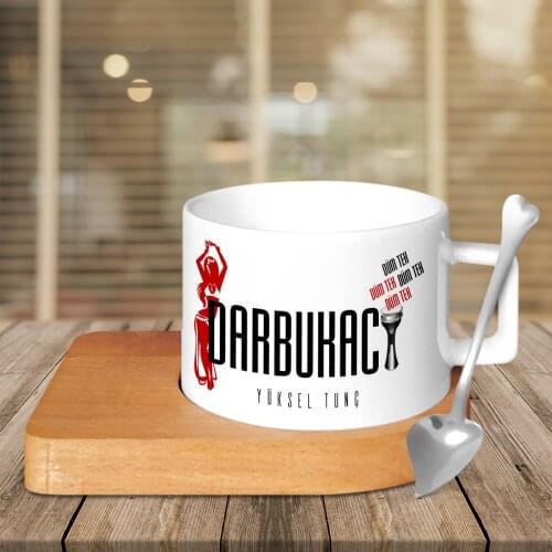 Personalized Professional Darbukacı Wood Altlıklı Ceramic Cup
