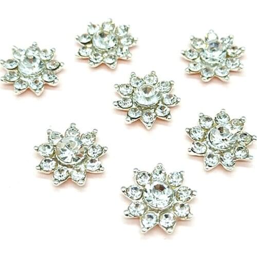 10pcs/lot Rhinestone Alloy Buttons Octagonal Flower Heart For Girl Hair Phone Shell Diy Clothing Decoration Jewelry Accessories