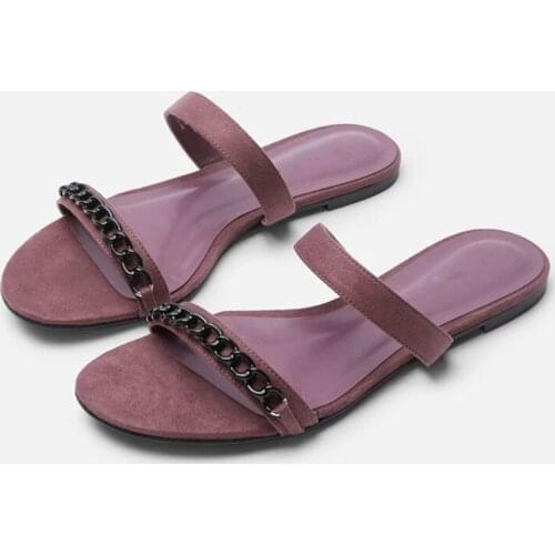 Brand Personality Fashion Sandals Slippers Women 2021 New Flat Bottom All-match Chain Word Open Toe Fashion Fairy Style Sandals