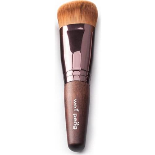 Dark Brown Foundation Brush Artificial Bristles Facial Makeup Comestics Potable Smooth Wood Handle