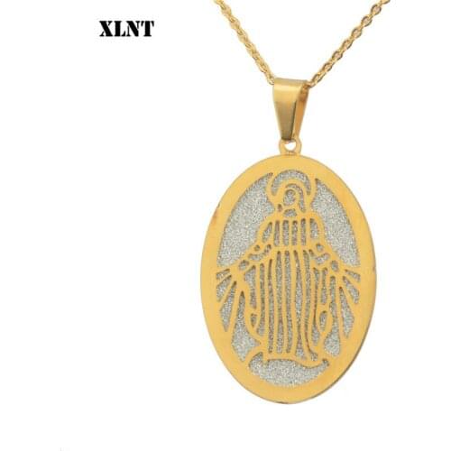 XLNT Boho Stainless Steel Chain Pendant Choker Necklace Portrait Coin Virgin Mary Angel Fashion for Women Statement Jewelry