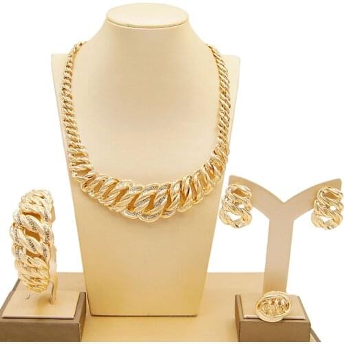 Yulaili High Quality Gold-Plated Jewelry Sets Necklace Earrings Bracelet Ring Accessories for Women Jewelery Set Free Shipping