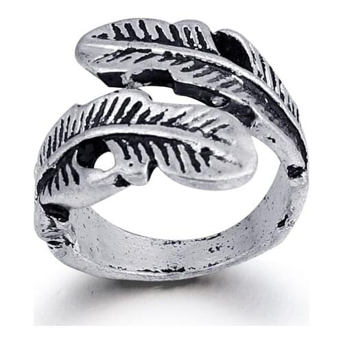 1PC European Classical Leaves Feather Open Tail Ring For Women Trendy Antique Metal Irregular Leaf Finger Ring Jewelry R50-5
