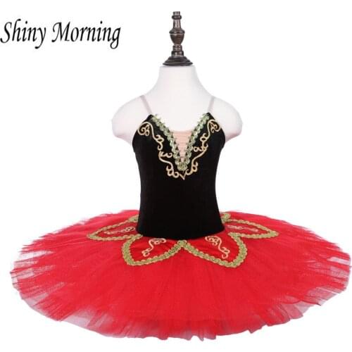 Women Professional Ballet Tutu Dress Red Gold Adult Classical Ballet Stage Dance Costume Pancake Performance Tutus red black