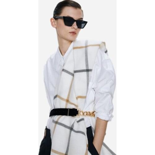 POBING Winter Soft Cashmere Scarf Women Double Tartan Plaid Scarves Long Shawl Wraps Thicken Warm Unisex Basic Blanket Pashmina