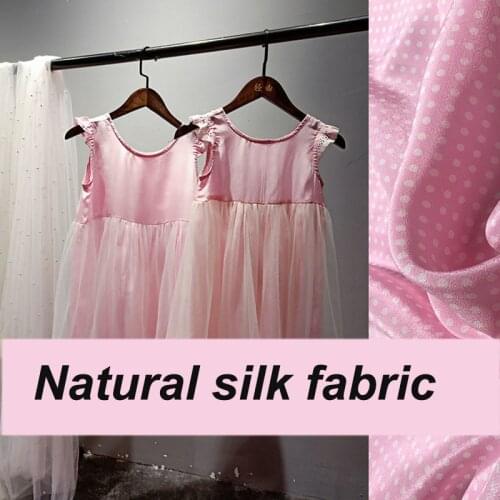 1 Meter Tender Pink Printed Crepe De Chine Fabric, Water Jade Polka Dot Mulberry Silk Shirt, Skirt Fabric