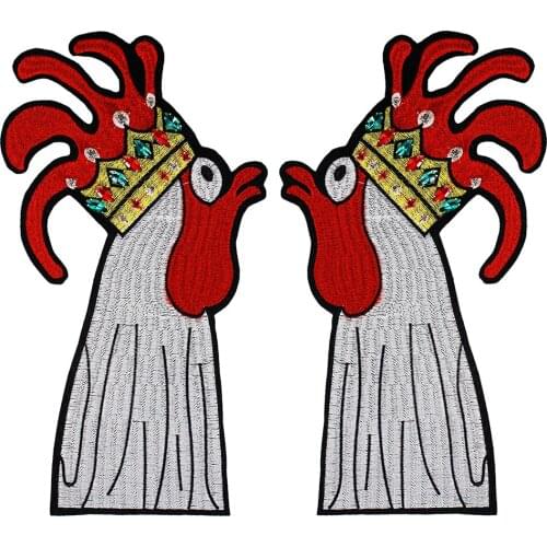 5pairs Embroidery Rooster Patches Beaded Rhinestones Applique Decorated Iron on Diamond Badge for Jacket Backpack Sewing TH1422