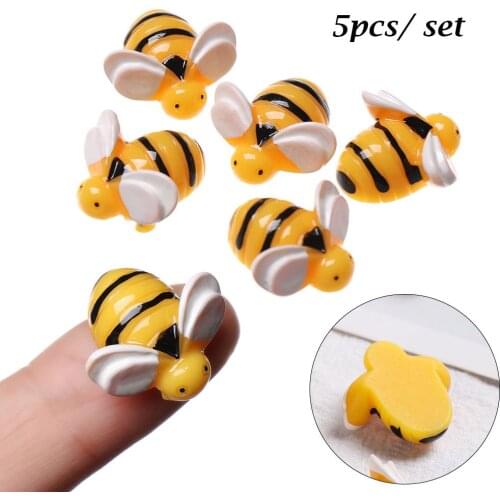 5pcs/ lot Clay Hair Ornament Mobile Phone Shell Children Toys Slime Pendants Artificial Bees Simulated Animals Mini Bee