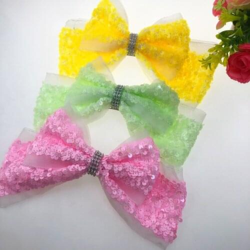 8 Inch Scatter Sequins Cheer Leading Bows with Clip for Girl Hair Accessories,10PCS/LOT