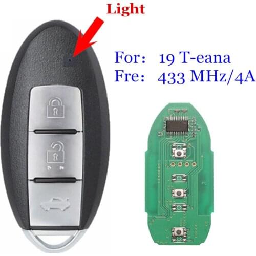 Keyless Smart Car Remote Key Fob 433Mhz ID47 4A Electric Chip Fit For Nissan Teana 2013-2019 KR5S18014401 With Uncut NSN14 Blade