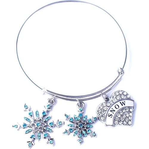 Message Heart Snowflake Charm Snow Pendants Bangles Ice Skate Figure Skating Snowboarder Skiing Bracelets