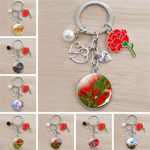 Poppy Flower Art Painting Glass Cabochon Jewelry Keychain Home Woman Gift
