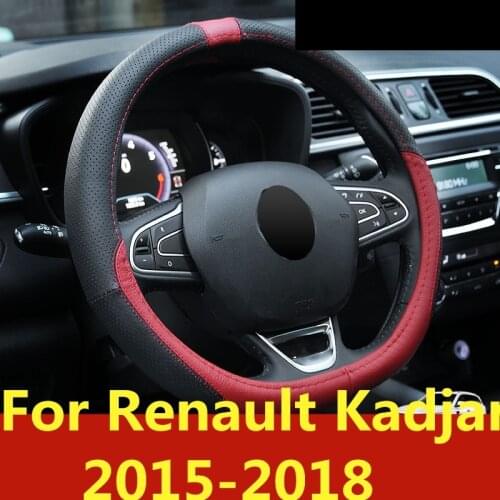 Car styling dedicated Leather steering wheel cover Leather hand-stitched steering wheel cover For Renault Kadjar 2015-2018