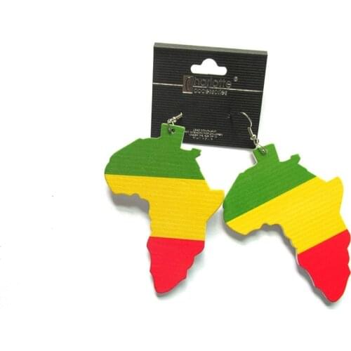 Rasta Shape Africa Map Wood Earrings