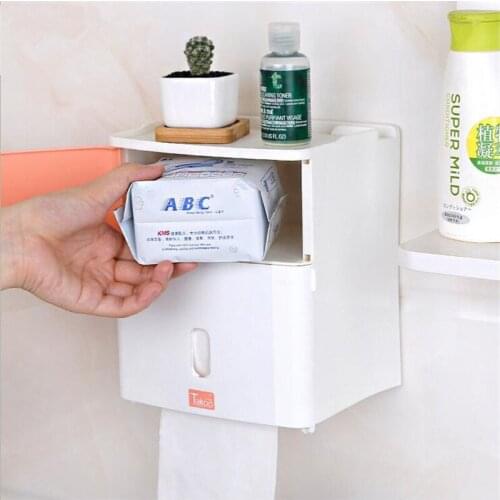 Double Layer Bathroom Storage Box Toilet Paper Sanitary Napkin Storage Holder Wall Mounted Shelves for Shower Cabinet Cocina