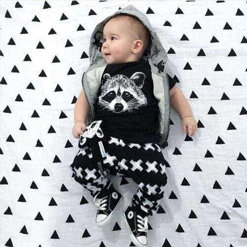 Racoon T-Shirts Cross Pants Baby Clothes Suit Newborn Clothing Set Children Tees Shirts Haren Pants 0-3 Year Boys Suit Summer