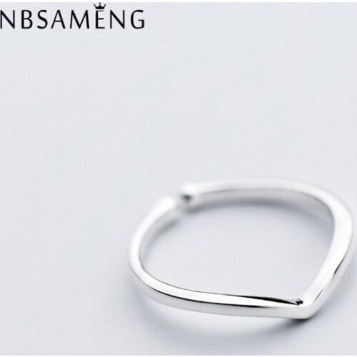 NBSAMENG 100% 925 Sterling Silve V Shape Rings Letter Opening Adjustable For Women Girl Gift Finger Ring Jewelry