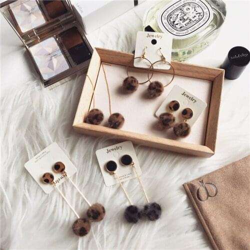 Leopard Print Pom Fur Ball Drop Earrings For Women Cute Circle Round Dangle Earring Boucle D'oreille Femme Jewelry A299