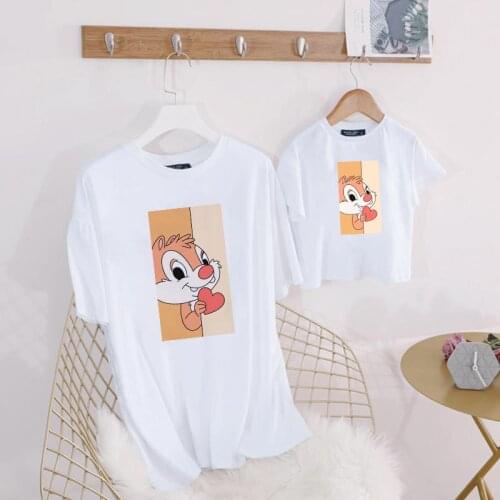 Lovely Cartoon Matching Family TShirts Chip and Dale Printed Summer Short Sleeve Mommy and Me Matching Family Outfits T-shirts