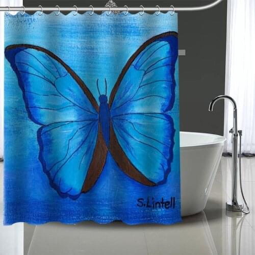 Hot Sale Butterfly Custom Pattern Polyester Bath curtain Waterproof Shower Curtains DIY Bath Screen Printed Curtain for Bathroom