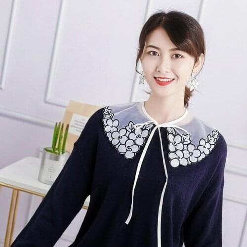 Fashion Blouse detachable White Detachable Collars Princess Embroidery Shawl Korea wild fake collar bow fashion flower single
