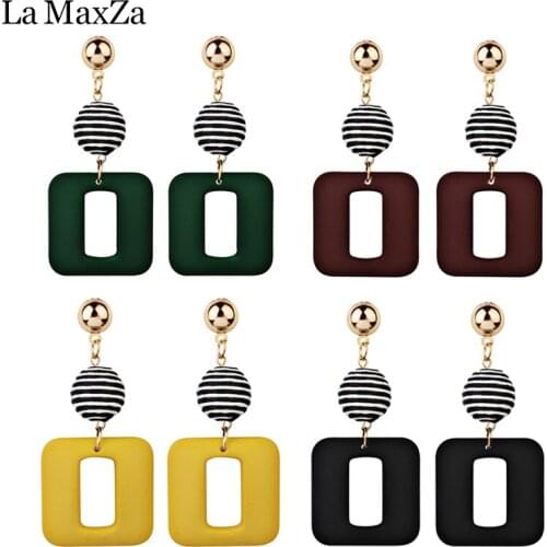 La MaxZa Fashion Brand New Simple Personalized Earrings Geometry Square Plaid Tassel Charm Dangle Earrings For Women Accessories